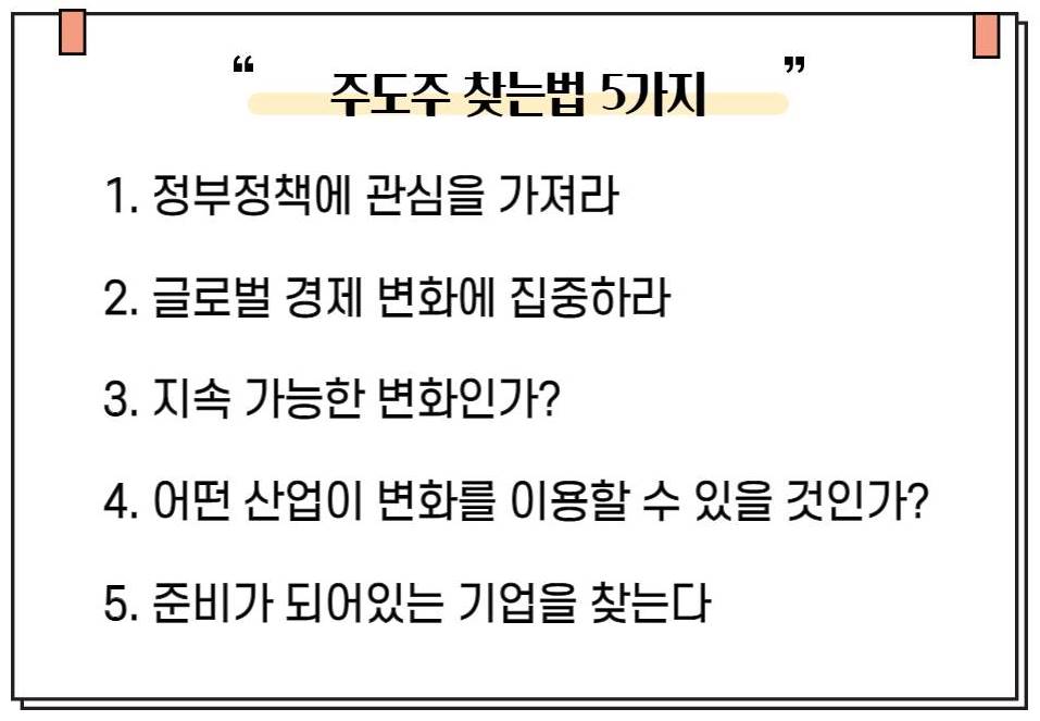 주도주 찾는법 5가지를 설명하는 인포그래픽