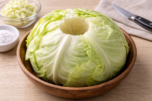 심지를 잘라낸 양배추 재료 준비