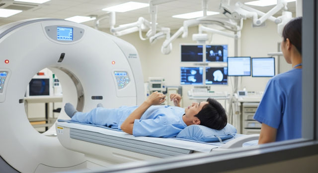 폐 CT 촬영 중인 환자