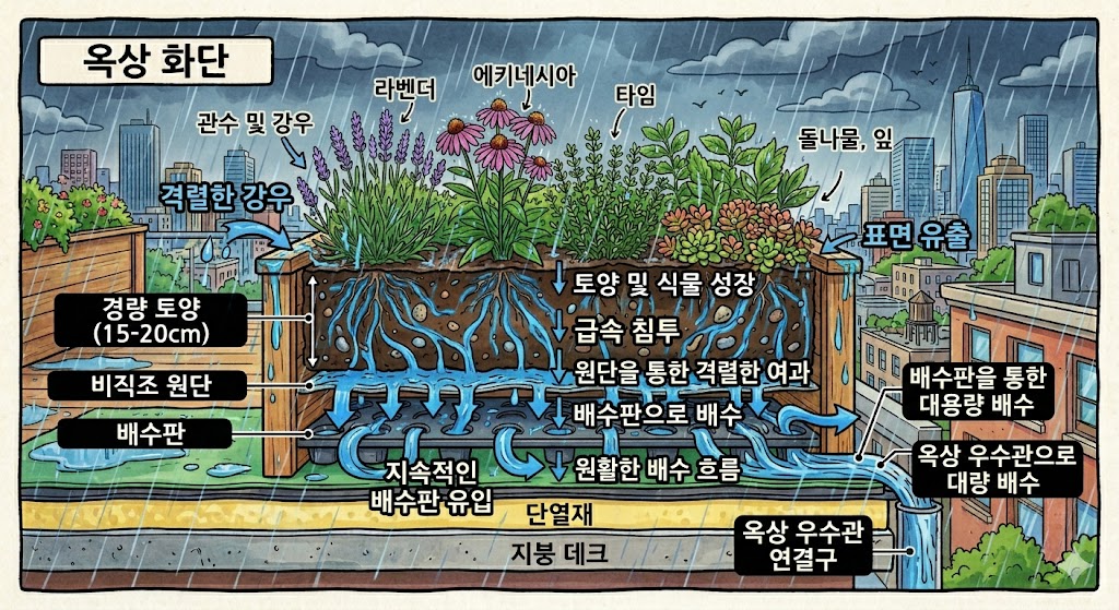 배수층을 통해 물이 원활하게 흘러나가는 모습