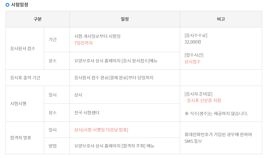 요양보호사-시험일정