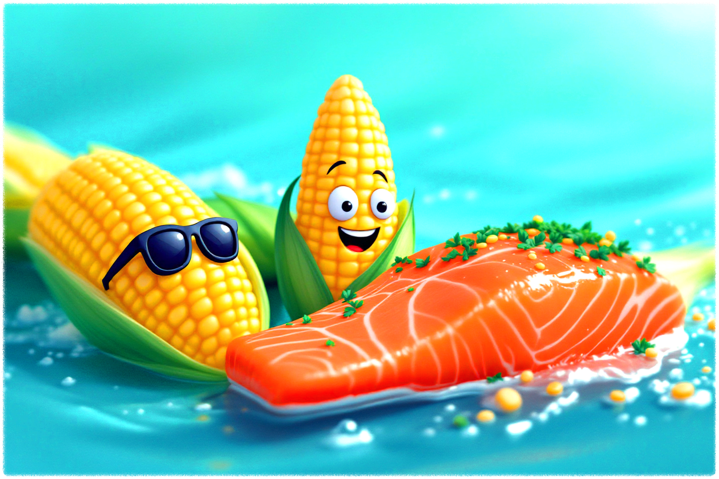 눈 건강에 좋은 옥수수와 연어 모습의 이미지