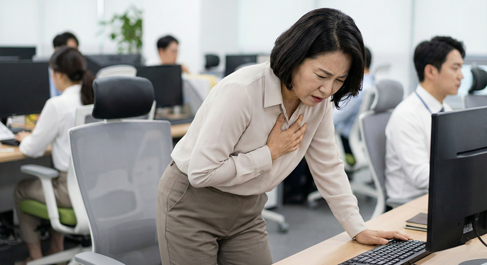 가슴 통증 증상, 흉통 압박감, 쥐어짜는 느낌, 급성 심근경색 전조증상, 직장인 심장 질환 신호
