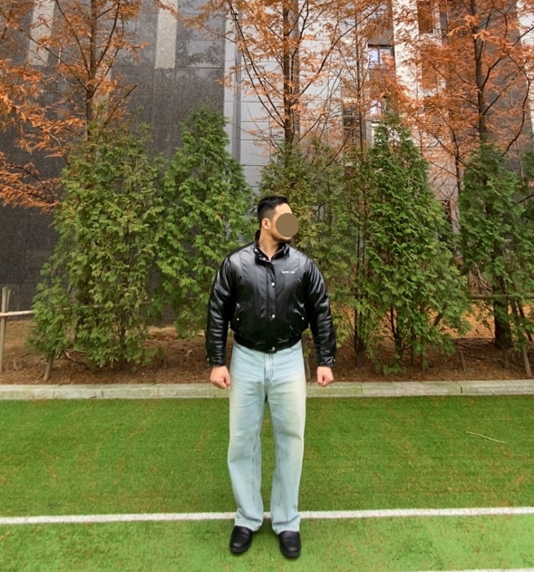 데일리룩('25. 11. 29.)마뗑킴 matinkim 하이그로시 패딩 점퍼 유광숏패딩 유광점퍼, 에러스익셉티드 연청 와이드 데님팬츠, 폴로 폴로랄프로렌 탈란 레더 남자 첼시부츠