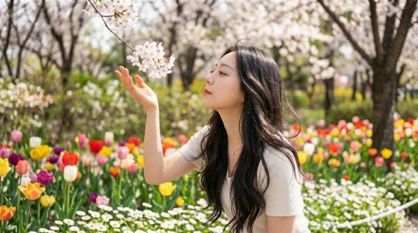 봄꽃 속의 여인