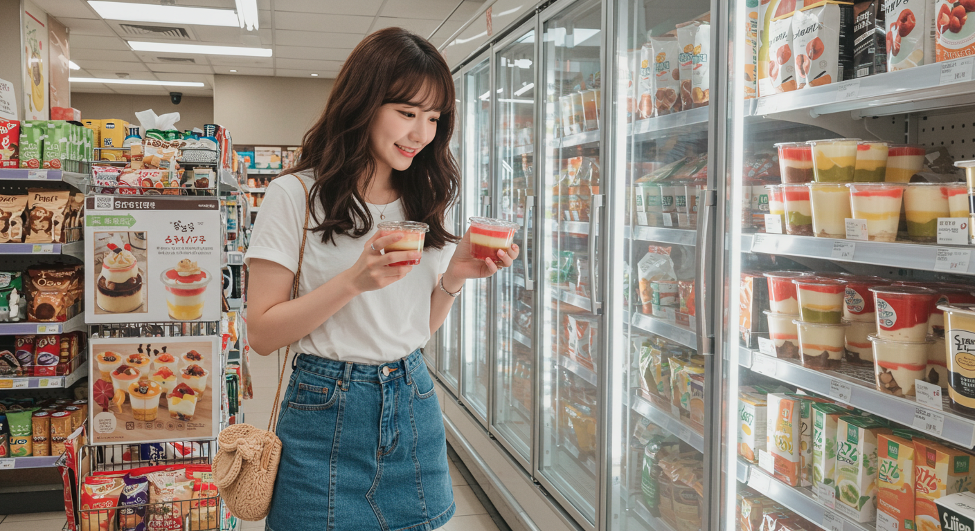 편의점에서 쇼핑을 즐기는 여자