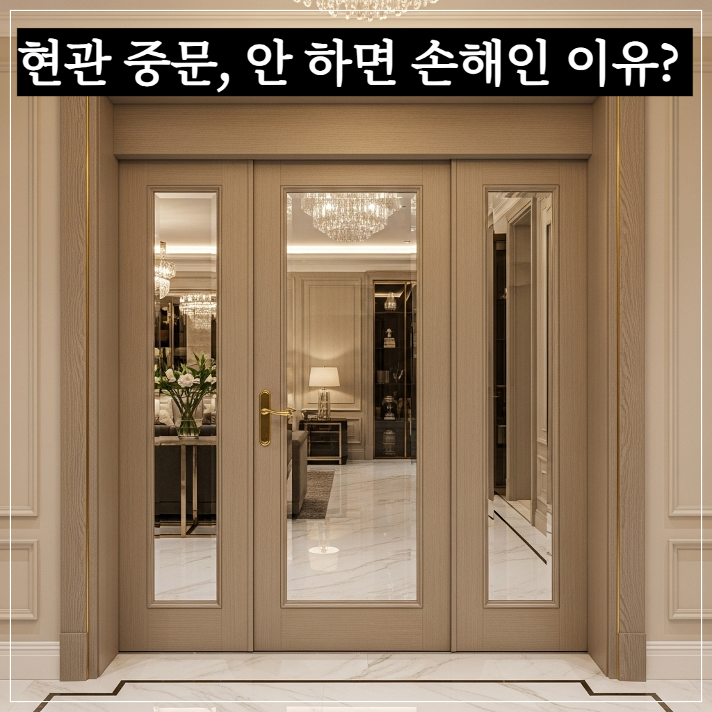 풍수적으로 이상적인 3연동 중문을 설치하여 재물운과 프라이버시를 지킨 현대적인 아파트 현관 인테리어 전경