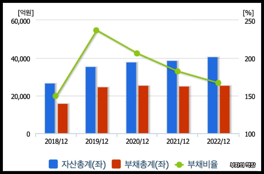 테무, 알리 중국직구 관련주, 대장주, 테마주,유통결제주_한진_자산총계, 부채총계, 부채비율
