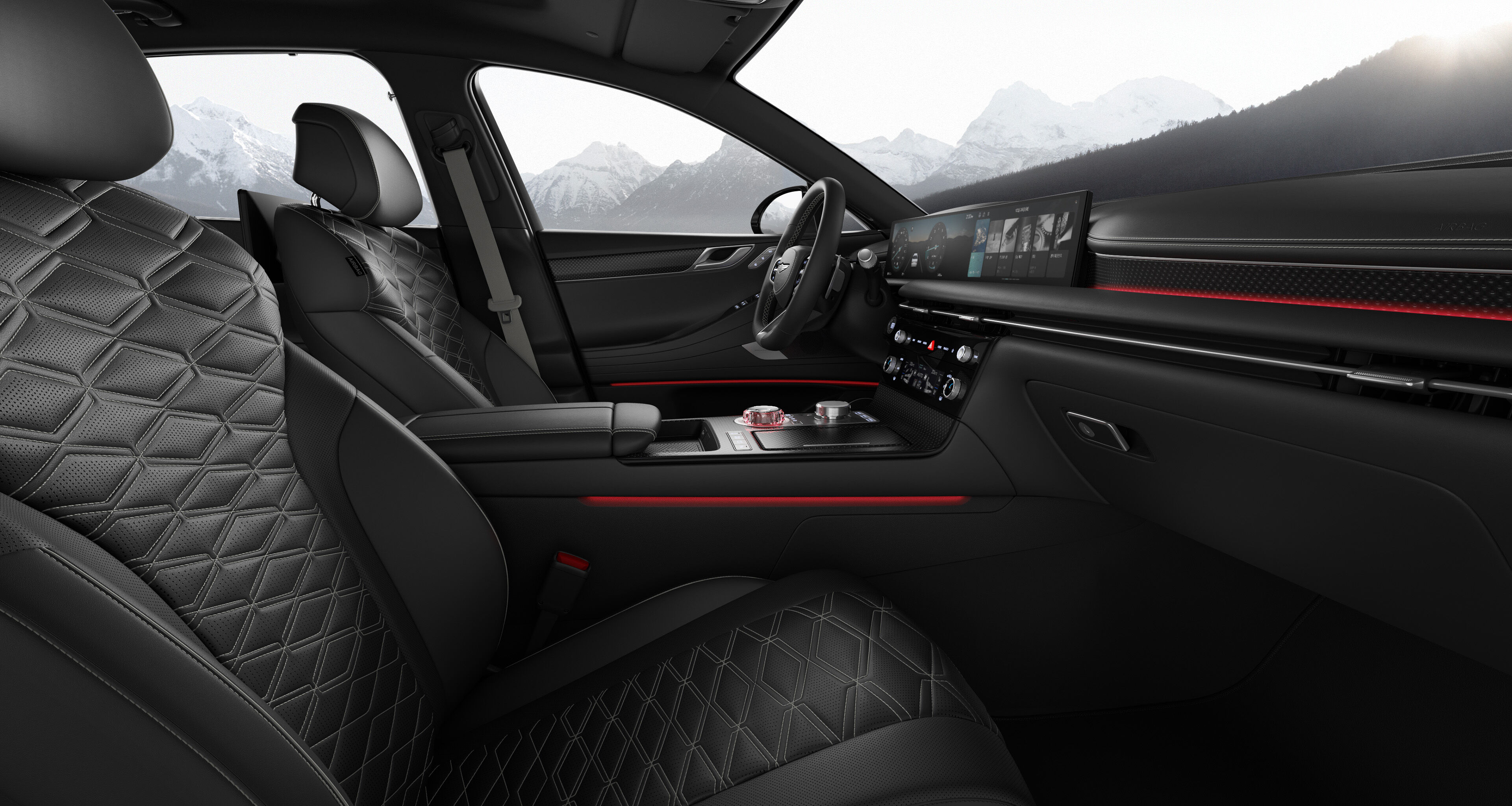 G80 실내디자인 색상비교 - 스포츠 디자인 셀렉션 옵시디언 블랙 모노톤(그레이 스티치)