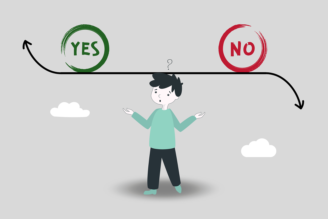 A curious child facing a difficult 'YES' or 'NO' choice