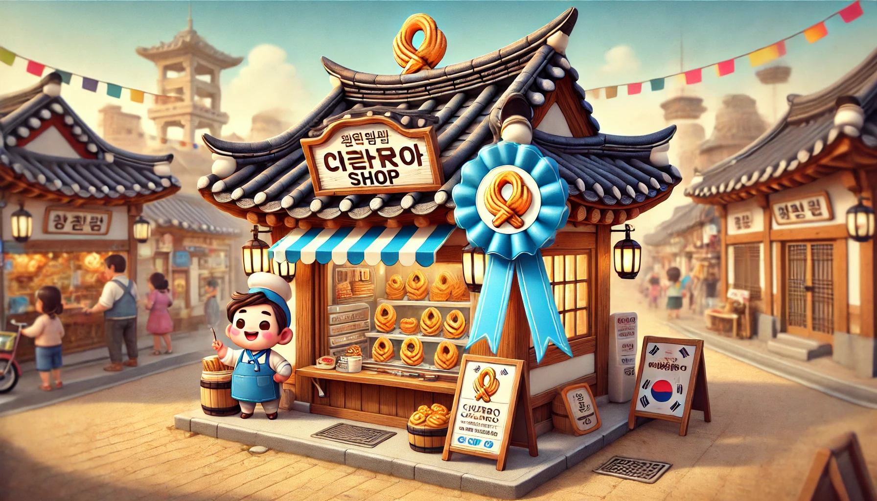 블루 리본 받은 한국 스타일의 귀여운 츄러스 가게