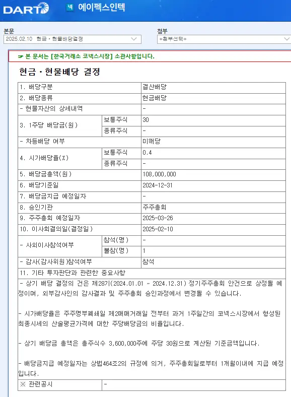 에이펙스인텍(207490) 2025년 배당금