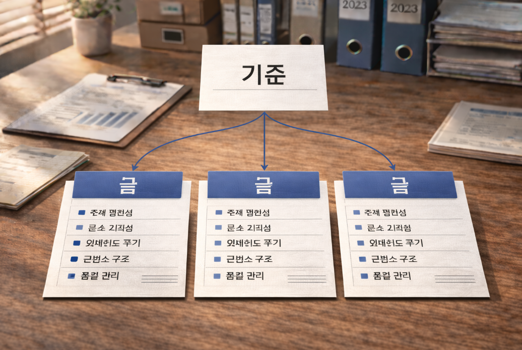 해석 기준이 여러 글에 반복 연결된 콘텐츠 구조 이미지