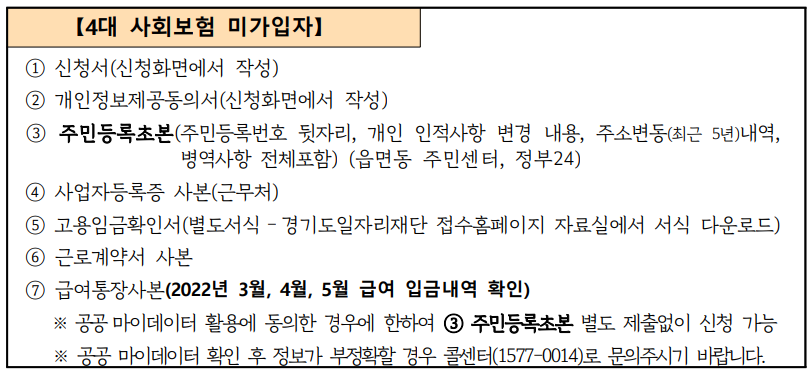 경기도 청년 복지포인트 4대보험 미가입자 제출서류