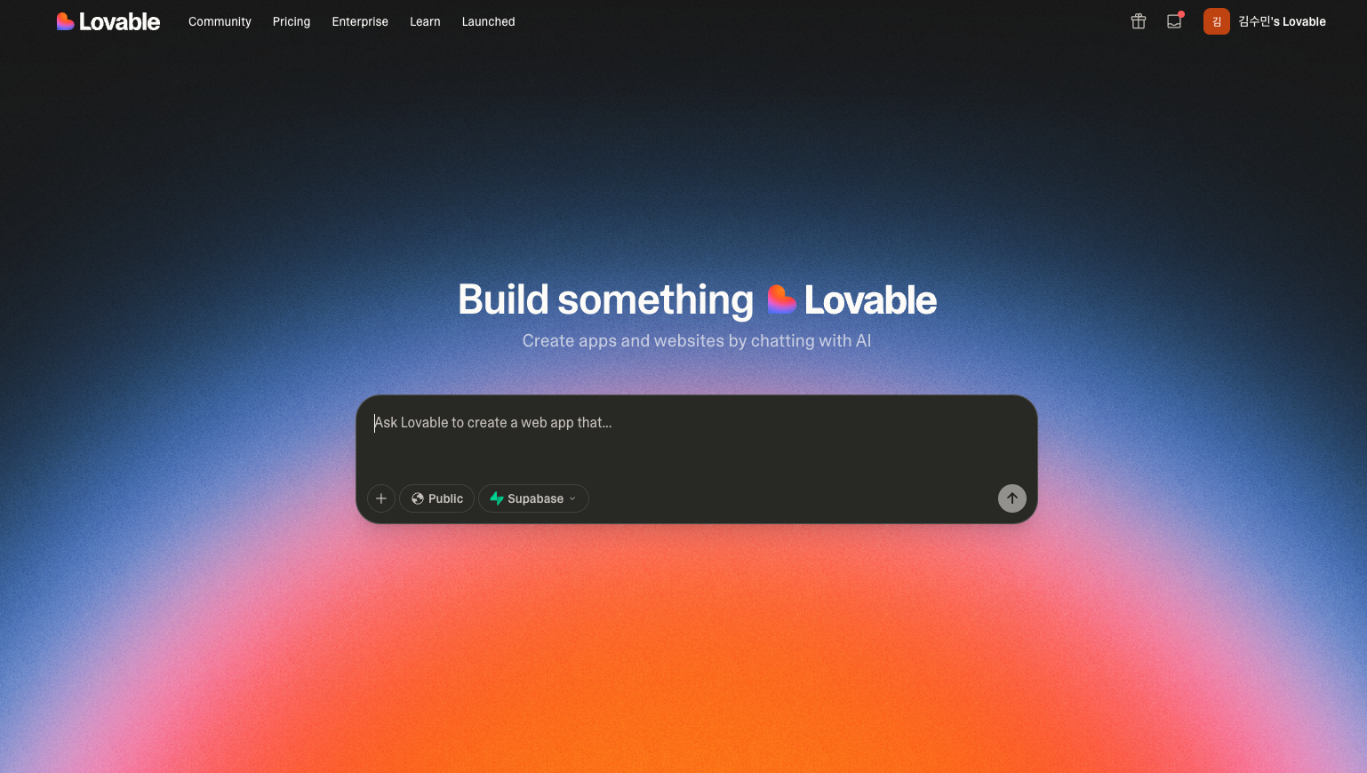 Lovable AI no-code platform interface showing chat-based app development with real-time code generation and preview