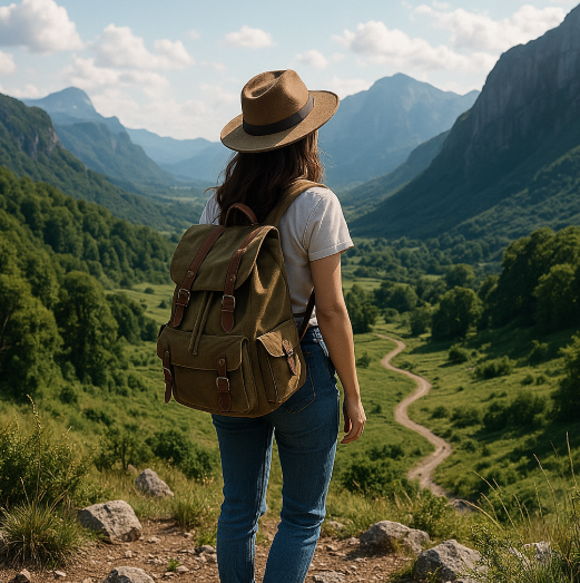 여자 혼자 여행하는 모습