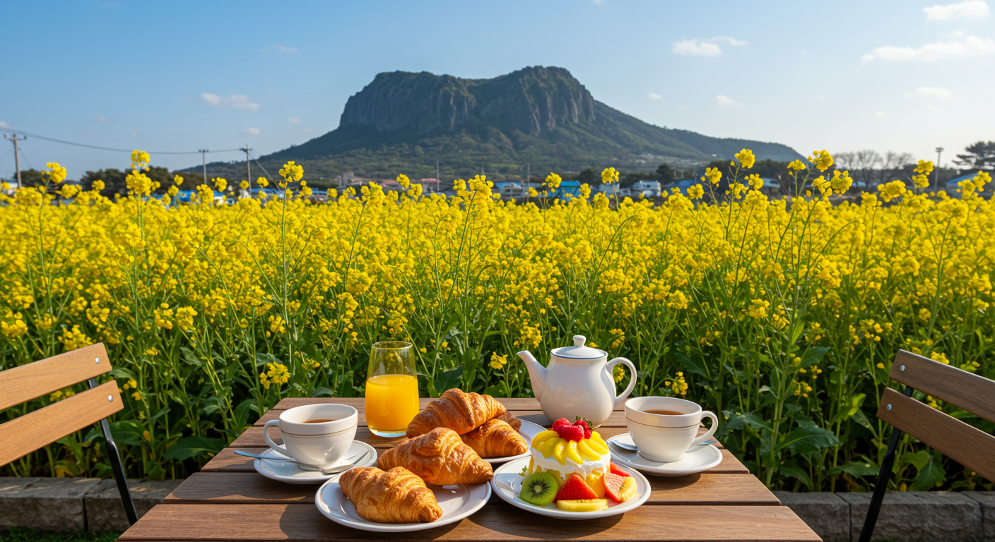 노란 유채꽃이 보이는 뷰