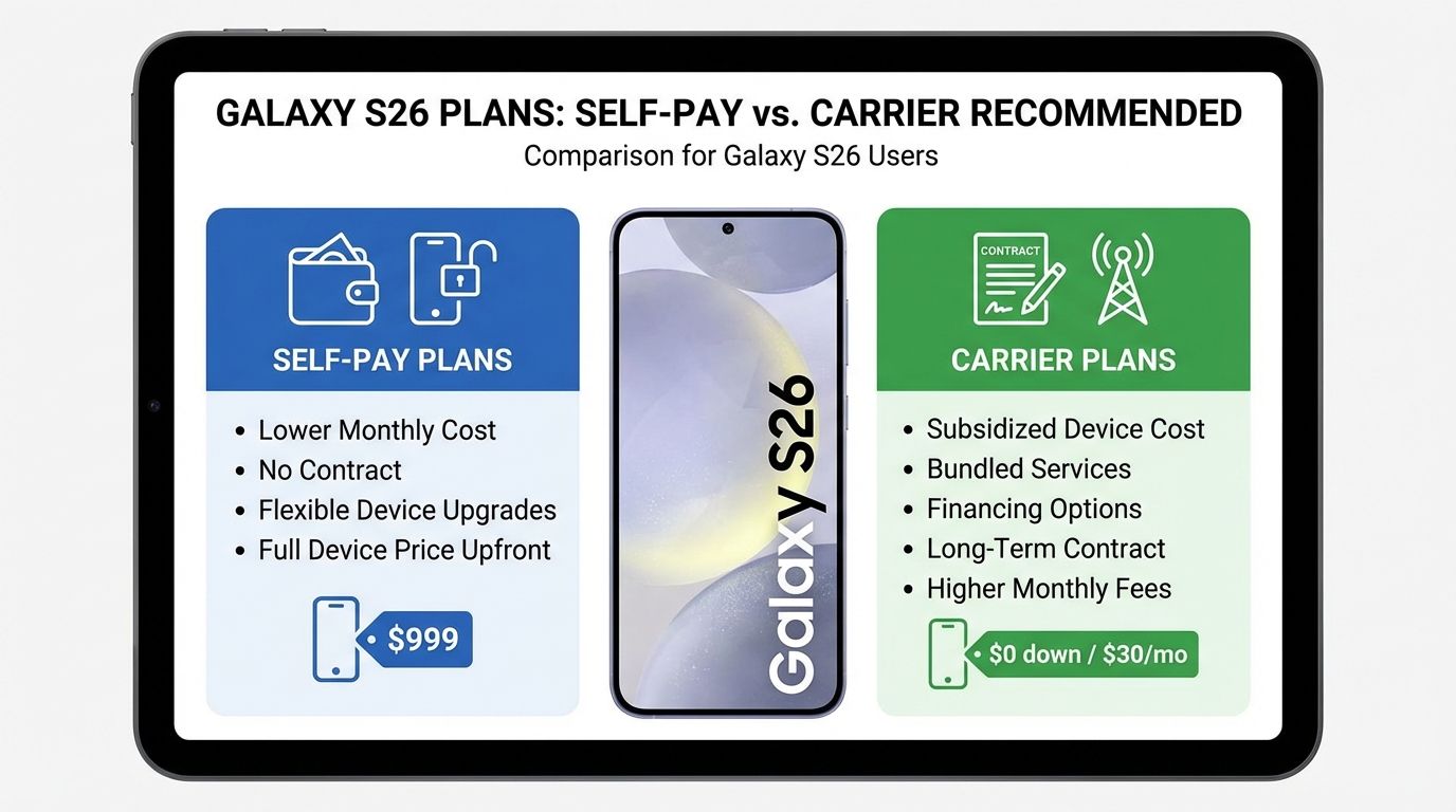 갤럭시 S26 사용자들에게 추천하는 자급제 알뜰폰 요금제와 통신사 요금제 비교표 이미지