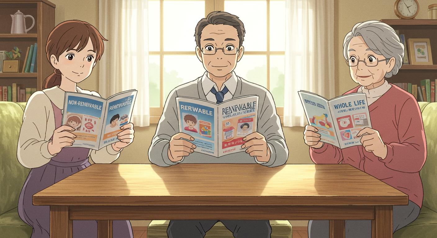 서로 다른 암보험 상품을 비교하는 세 사람