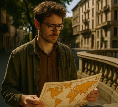 지도를 보여 지형이나 위치 기후와 같은 물리적 정보를 찾아보는 사람