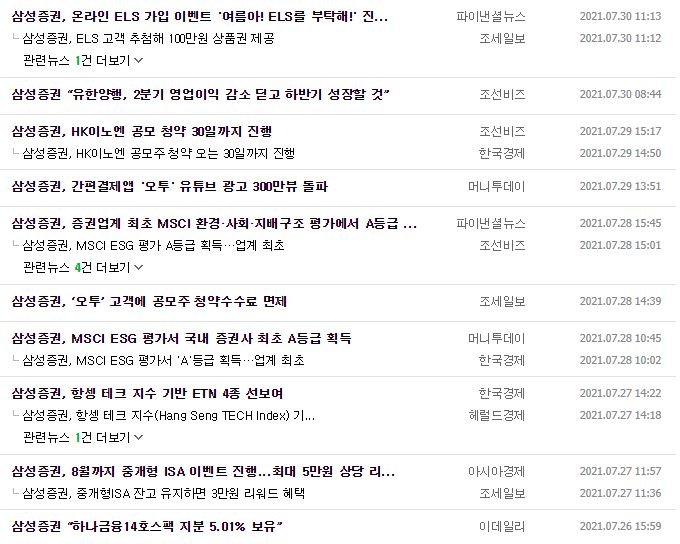 삼성증권 뉴스, 공시