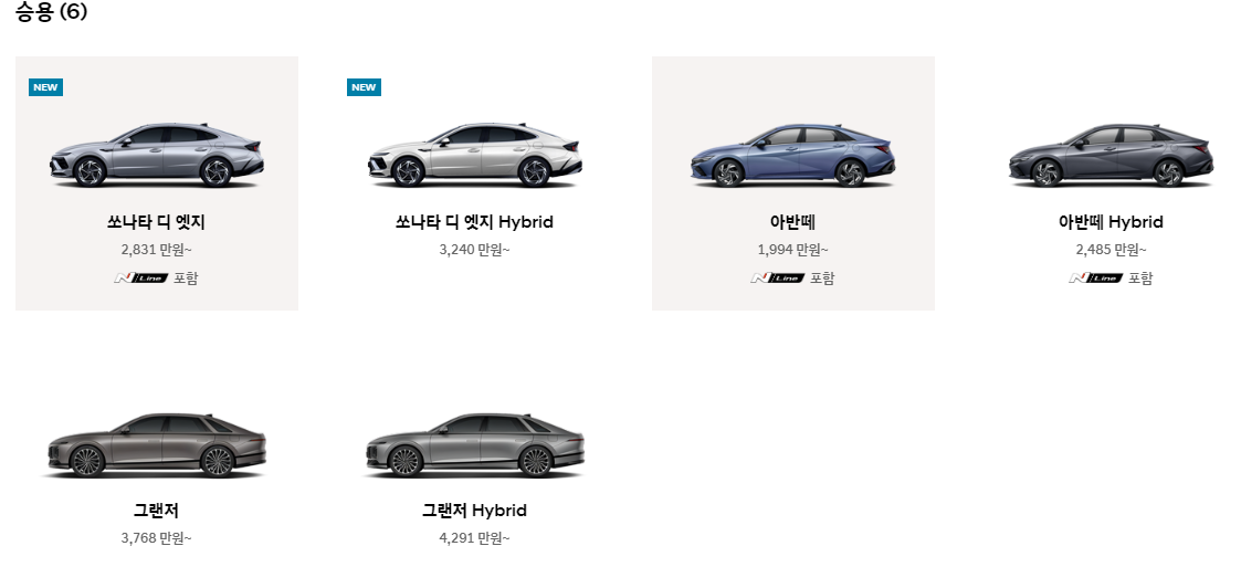 현대자동차 승용차 목록