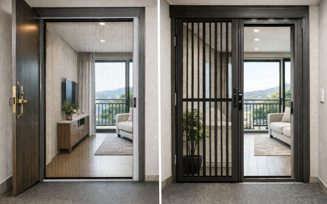 현관 방충망 설치 비용 및 접이식 방범 방충문 무턱이 3가지 장점