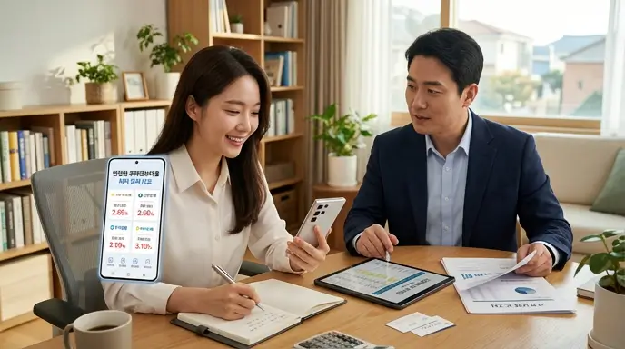스마트폰으로 안전한 주택담보대출 최저 금리를 비교하고 전문 세무사와 상담하여 절세 전략을 세우는 현명한 모습