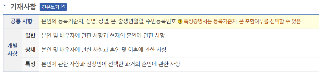 혼인관계증명서 종류