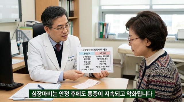 공황장애 증상과 심장마비 차이점 구별법 비교 설명 이미지"