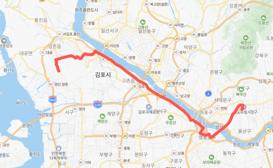 김포-서울-8601번-버스-노선-지도