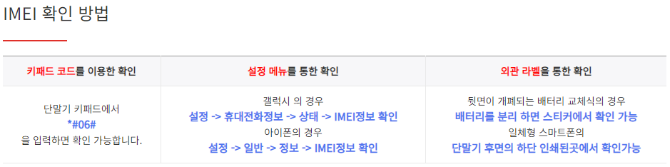 중고폰 IMEI 확인하기