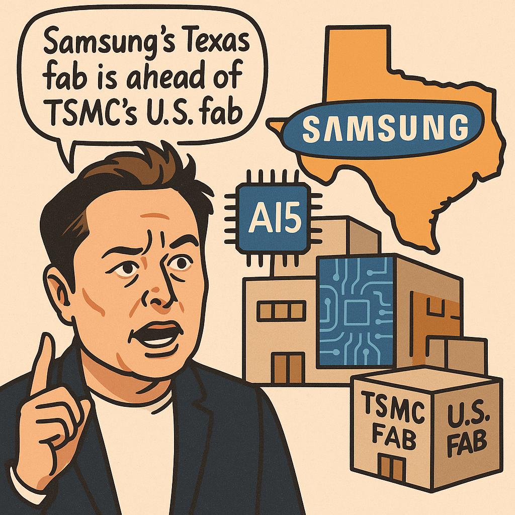 삼성 텍사스 AI5 팹, 일론 머스크가 &ldquo;TSMC 미국 팹보다 앞선다&rdquo;고 언급