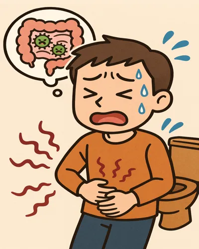 아픈 배를 진정시키는 장면