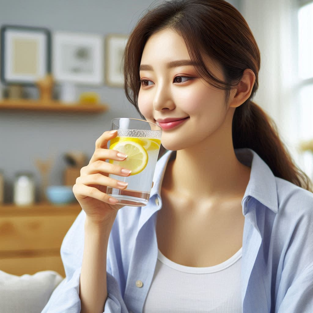 레몬물을 섭취하는 사람