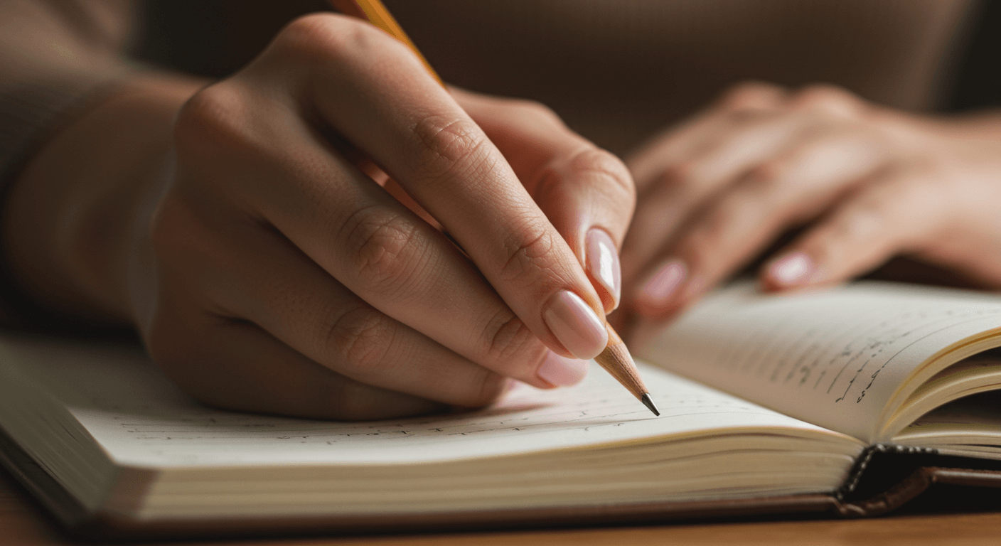 실행하기 위해 계획을 세우는 여성의 손