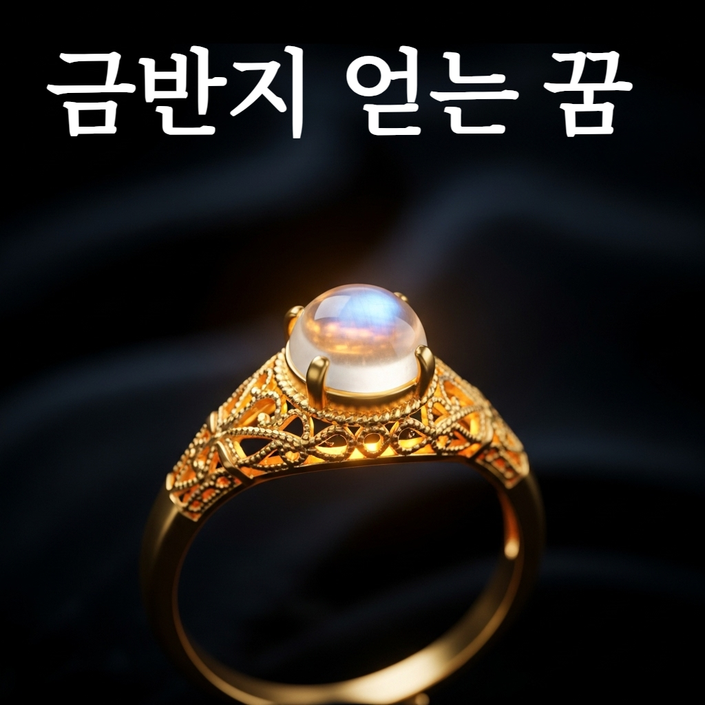 어두운 배경 속에서 은은하게 빛나는 황금 반지를 두 손으로 정성스럽게 받쳐 들고 있는 모습, 주변에는 금가루가 흩날리며 신비로운 분위기를 자아냄