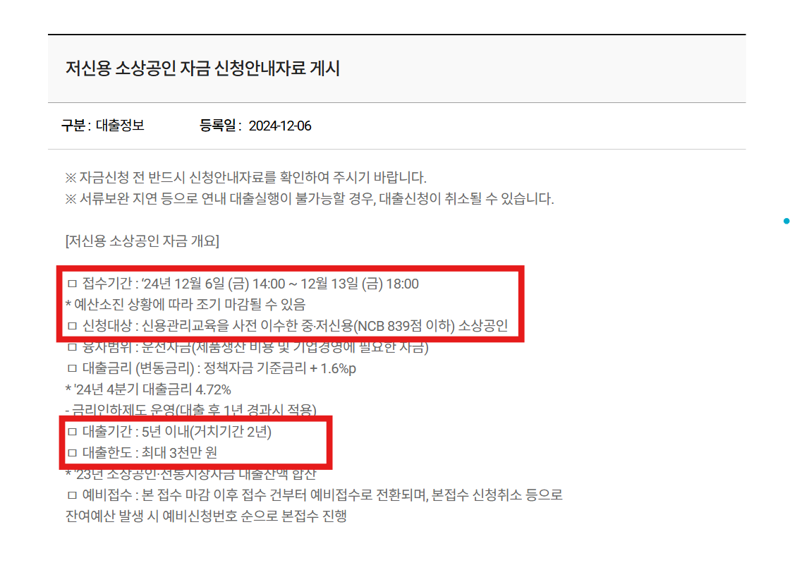 소상공인 중저신용 대출 3천만원