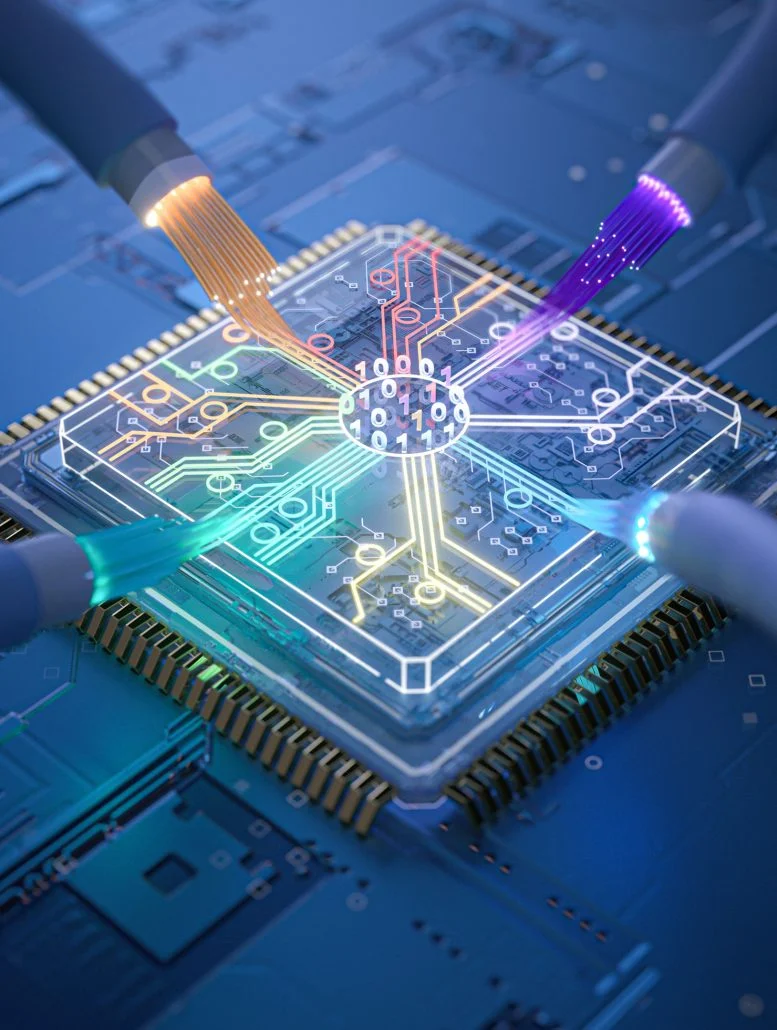 Caltech의 과학자들은 가시광선 스펙트럼에서도 실리콘 칩에 섬유와 같은 초저광 손실을 가져왔습니다. 출처: Vahala Lab/Caltech