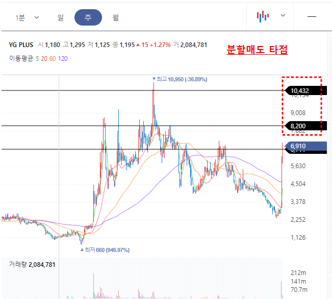 YG PLUS 주봉차트