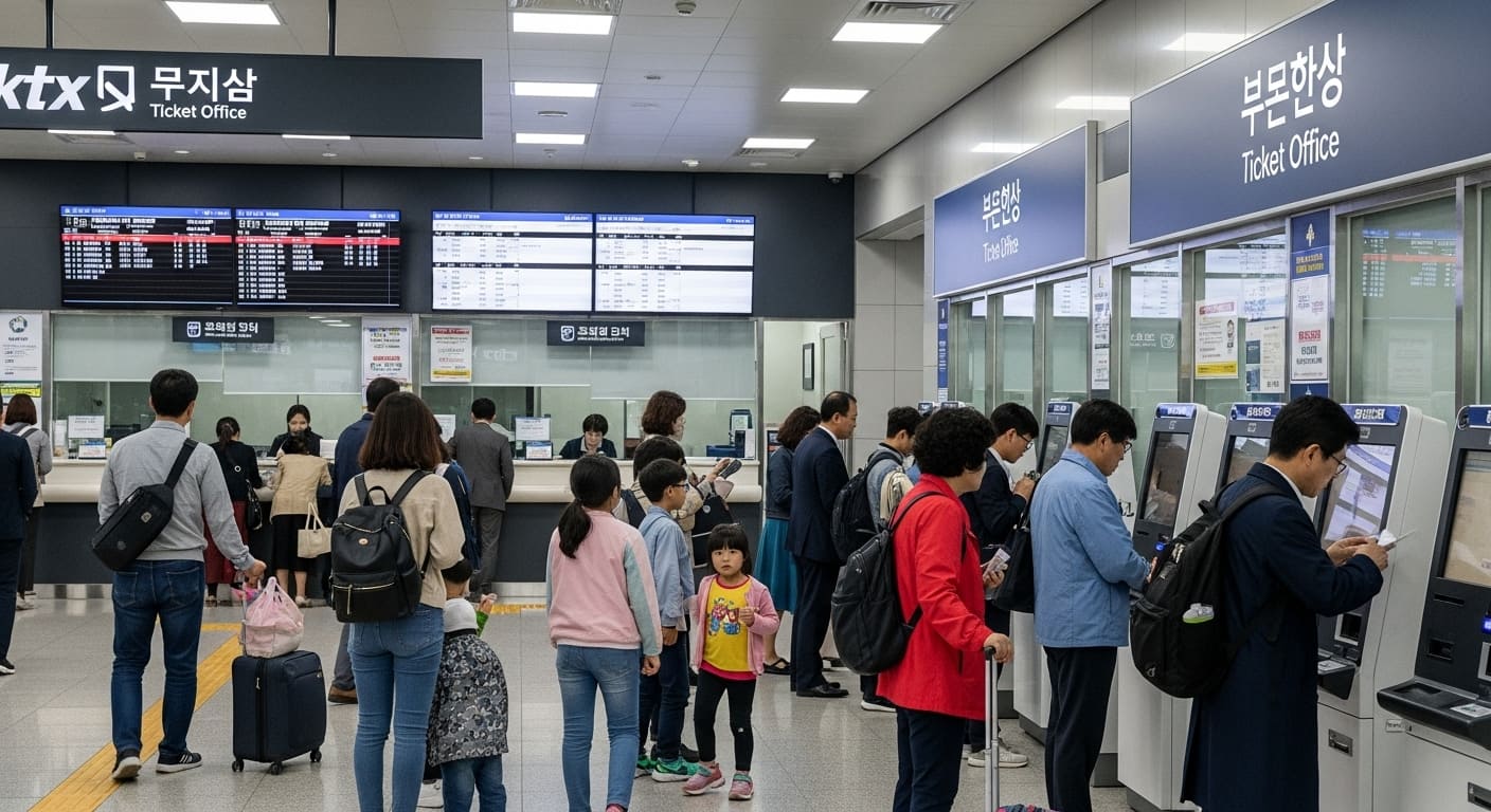 추석 귀성객으로 붐비는 기차역 대합실