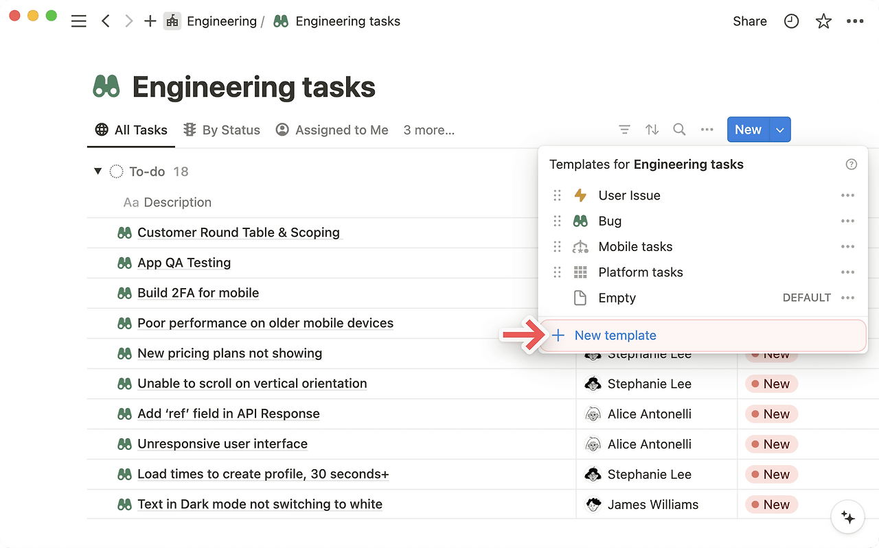 노션 공식 홈페이지 캡쳐 이미지: 데이터 베이스 템플릿