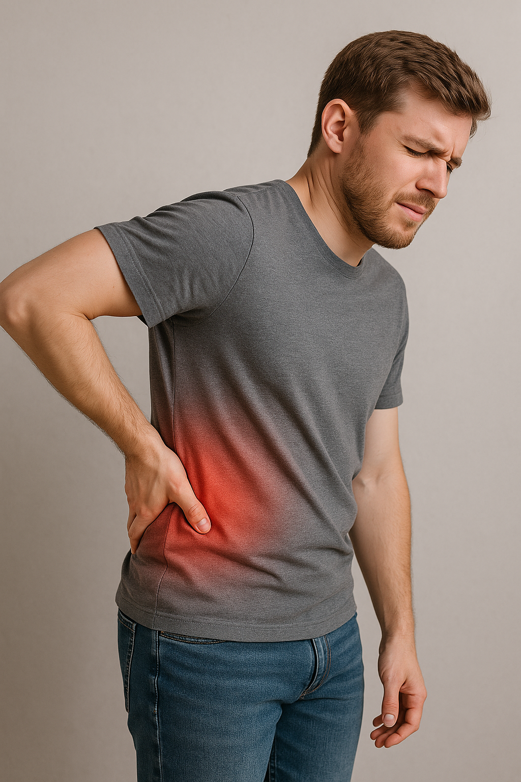 남성이 통증을 호소하며 허리를 잡고 있는 이미지