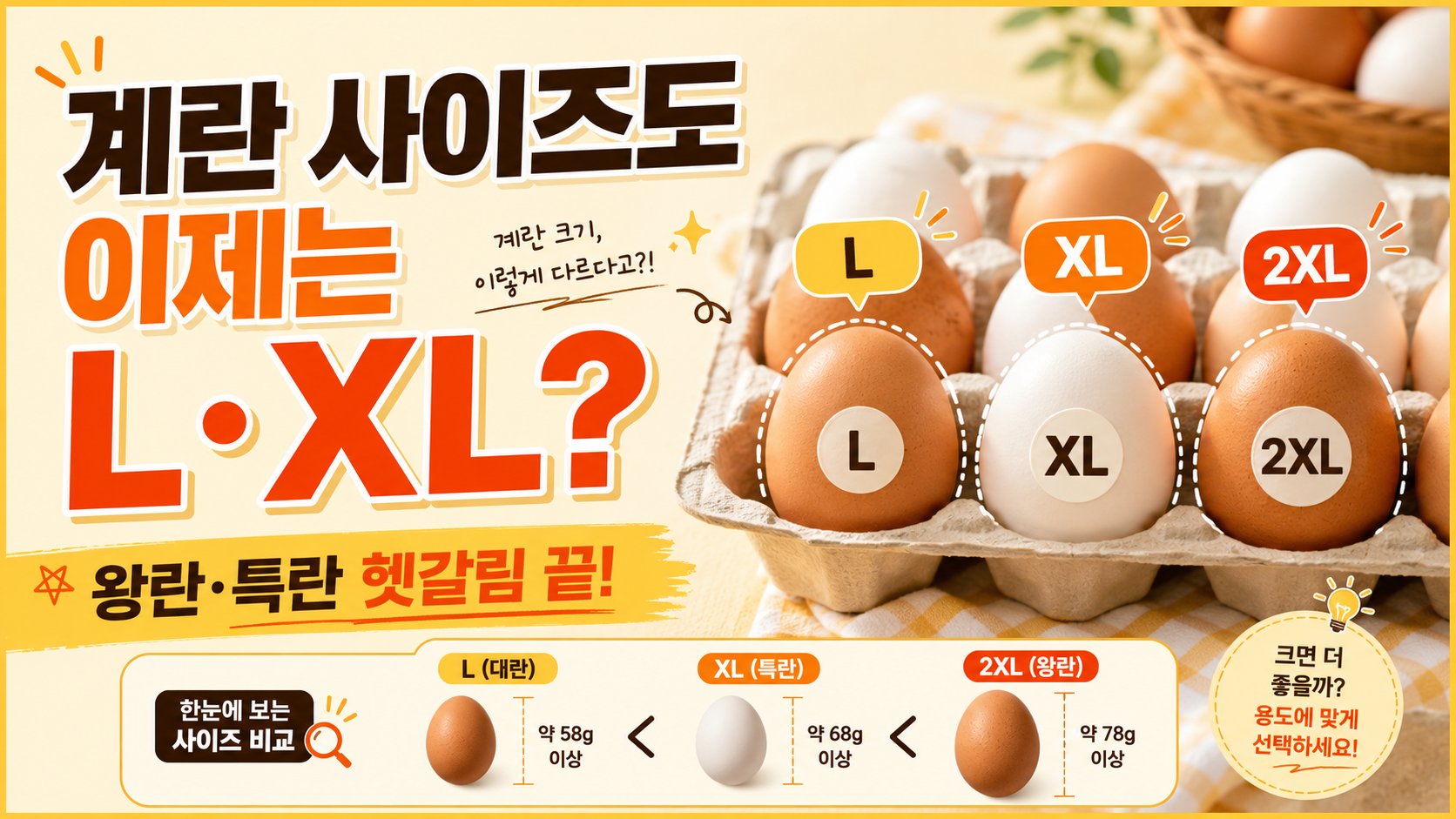 계란 사이즈 표기법 변경, 이제는 L,XL로 구분
