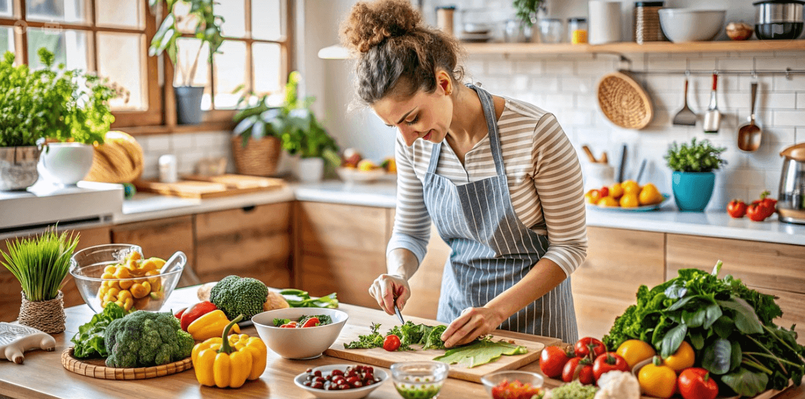 주방에서 요리하는 여자