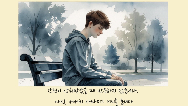 감정이 상처받았을 때 반응하지 않습니다. 대신, 서서히 사라지고 거리를 둡니다에 관한 그림