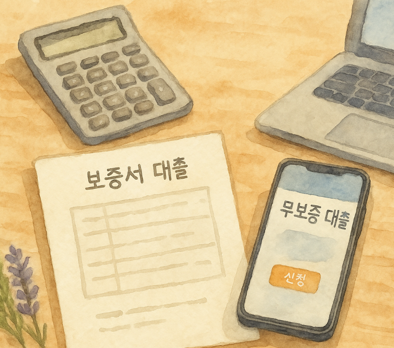 보증서 대출과 무보증 대출 검토 모습