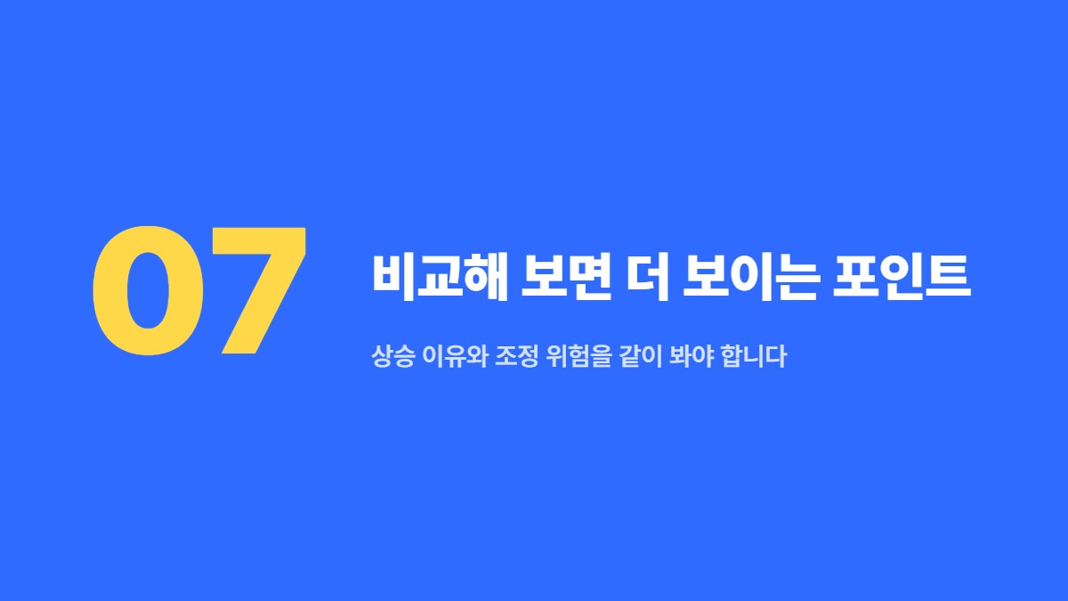 비교해 보면 더 보이는 포인트 — 상승 이유와 조정 위험을 같이 봐야 합니다