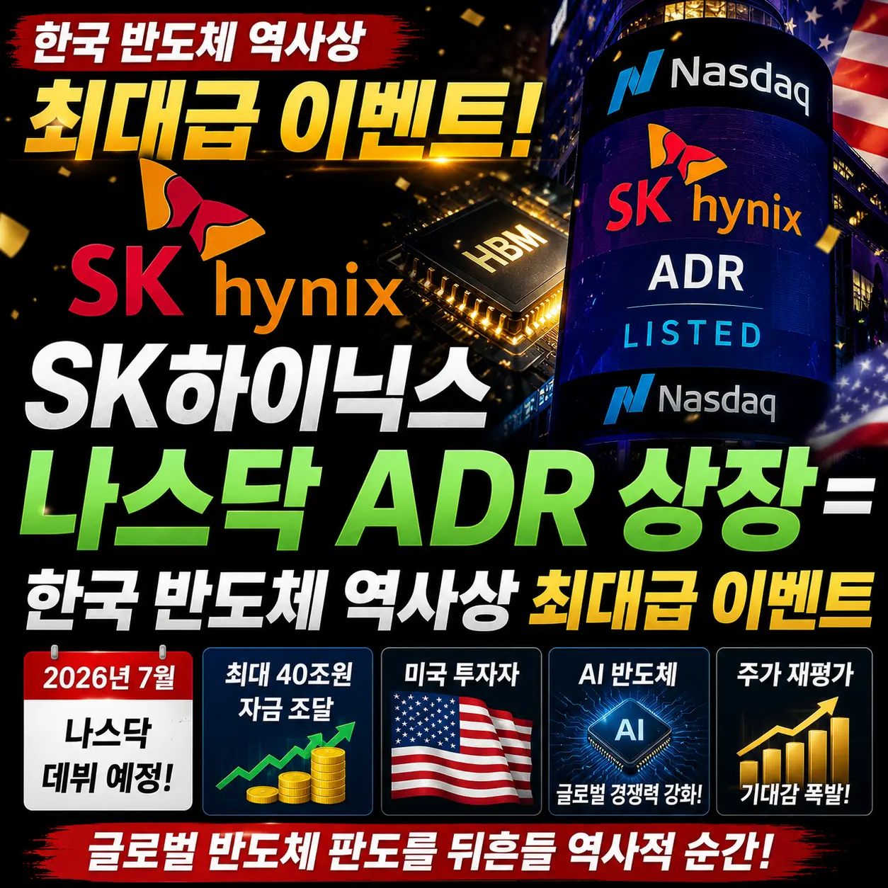 SK하이닉스 나스닥 7월 10일 상장 SKHY ADR 45조 용인 청주 투자처 총정리