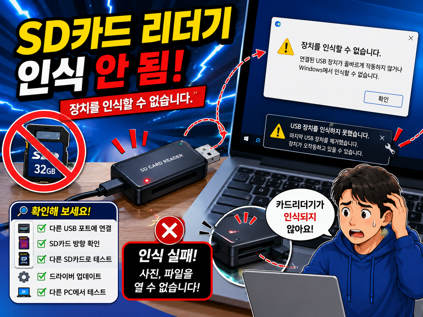 SD카드 리더기 인식 안됨 해결방법 총정리 메모리카드 리더기 안됨 카메라 SD카드 인식 오류